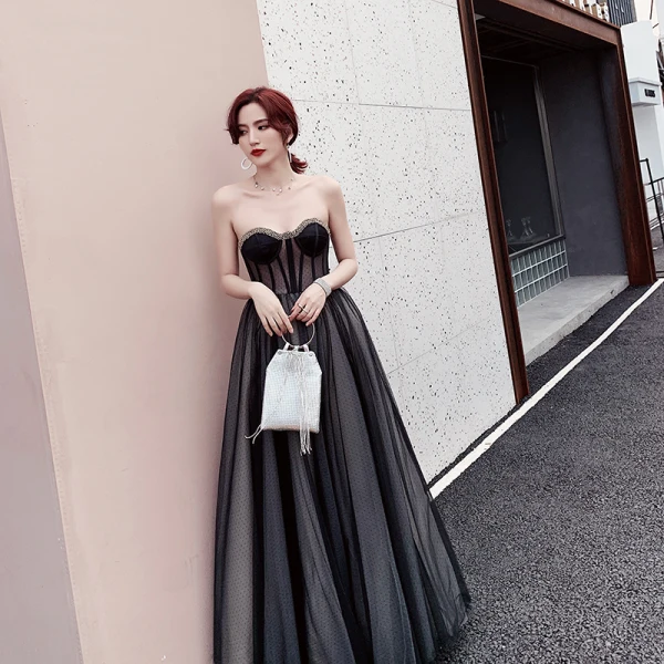 long black elegant dresses Petite Long Black Formal Dress: R&M Richards 3253P Black/Nude / 4P