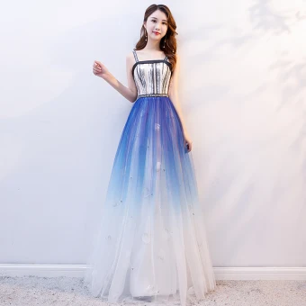 Elegant Gradient Color Prom Dresses 2019 A Line Princess Spaghetti Straps Sequins Sleeveless Backless Floor Length Long Formal Dresses