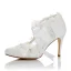 Eleganta Elfenben Satin Brudskor 2021 Rosett Pärla Spets Blomma 8 cm Stilettklackar Spetsiga Bröllop Pumps Högklackade