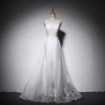 Élégant Blanche Robe De Mariée 2018 Princesse En Dentelle Appliques Transparentes Encolure Dégagée Dos Nu Sans Manches Longue Mariage