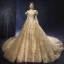 Luxe Champagne Robe De Mariée 2019 Princesse De l'épaule Perlage Perle Paillettes En Dentelle Fleur Manches Courtes Dos Nu Royal Train