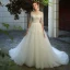 Elegant Ivory Wedding Dresses 2019 A-Line / Princess Scoop Neck Lace Flower 1/2 Sleeves Backless Chapel Train