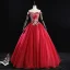 Chic / Beautiful Burgundy Prom Dresses 2019 Ball Gown Off-The-Shoulder Pearl Rhinestone Lace Flower Sleeveless Backless Floor-Length / Long Formal Dresses