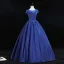 Elegant Royal Blue Prom Dresses 2019 Ball Gown Scoop Neck Glitter Tulle Cap Sleeves Backless Floor-Length / Long Formal Dresses