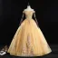 Classic Gold Quinceañera Prom Dresses 2019 Ball Gown Off-The-Shoulder Beading Sequins Lace Flower Sleeveless Backless Floor-Length / Long Formal Dresses