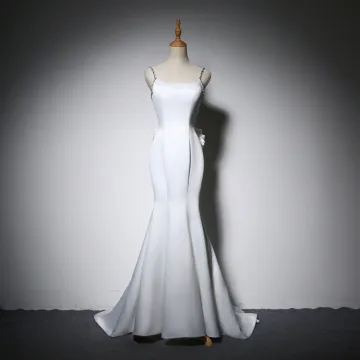 Élégant Ivoire Robe De Soirée 2018 Trompette Sirène Noeud Bretelles Spaghetti Dos Nu Sans Manches Train De Balayage Robe De Ceremonie