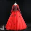 Elegant Red Prom Dresses 2019 Ball Gown Scoop Neck Beading Tassel Rhinestone Lace Flower Long Sleeve Backless Floor-Length / Long Formal Dresses