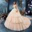 High-end Champagne Wedding Dresses 2019 Ball Gown Spaghetti Straps Beading Sequins Lace Flower Sleeveless Backless Cascading Ruffles Royal Train