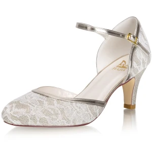 Fashion Champagne Lace Wedding Shoes 2021 Satin 6 Cm Stiletto Heels Round Toe Wedding High Heels