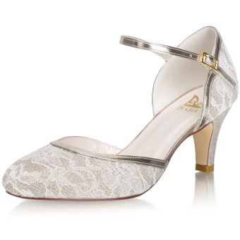Mode Champagne En Dentelle Chaussure De Mariée 2021 Satin 6 Cm Talons Aiguilles À Bout Rond Mariage Talons Hauts