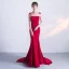 Chic / Belle Bordeaux Robe De Soirée 2018 Trompette / Sirène En Dentelle Appliques Noeud Encolure Dégagée Sans Manches Train De Balayage Robe De Ceremonie