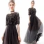 Chic / Belle Noire Argenté Robe De Soirée 2019 Princesse Encolure Dégagée Paillettes Gland 1/2 Manches Longue Robe De Ceremonie