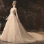 Élégant Champagne Robe De Mariée 2019 Princesse Encolure Dégagée En Dentelle Fleur Manches Longues Dos Nu Chapel Train