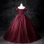 Elegant Burgundy Ball Gown Prom Dresses 2025 Off-The-Shoulder Short Sleeve Backless Floor-Length / Long Prom Formal Dresses