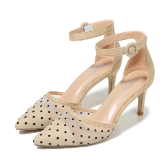 Mode Beige Vêtement De Rue Tachetée Sandales Femme 2021 Bride Cheville 7 Cm Talons Aiguilles À Bout Pointu Sandales Talons Hauts