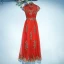 Chic / Beautiful Red Formal Dresses Evening Dresses  2017 Lace Flower Sequins Short Sleeve High Neck Floor-Length / Long A-Line / Princess