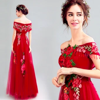 Fée Des Fleurs Rouge Robe De Bal 2019 Princesse De L 039 Épaule Faux Diamant En Dentelle Appliques Manches Courtes Dos Nu Longue Robe De Ceremonie