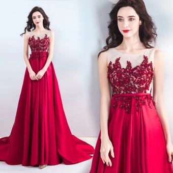 Chic Belle Bordeaux Robe De Soirée 2019 Princesse Encolure Dégagée Perlage Appliques En Dentelle Fleur Perle Faux Diamant Paillettes Sans Manches Tribunal Train Robe De Ceremonie