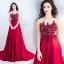 Chic / Beautiful Burgundy Evening Dresses  2019 A-Line / Princess Scoop Neck Beading Appliques Lace Flower Pearl Rhinestone Sequins Sleeveless Court Train Formal Dresses