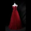 Chic / Belle Bordeaux Robe De Soirée 2019 Princesse Bretelles Spaghetti En Dentelle Fleur Paillettes Faux Diamant Sans Manches Dos Nu Longue Robe De Ceremonie
