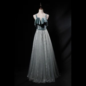 Chic Beautiful Jade Green Evening Dresses 2019 A Line Princess Spaghetti Straps Suede Sleeveless Backless Floor Length Long Formal Dresses