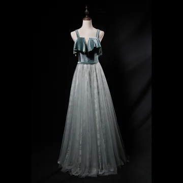 Chic Belle Vert Jade Robe De Soirée 2019 Princesse Bretelles Spaghetti Daim Sans Manches Dos Nu Longue Robe De Ceremonie