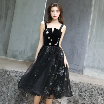 Stylowe Modne Czarne Homecoming Sukienki Na Studniówke 2019 Princessa Spaghetti Pasy Z Koronki Gwiazda Bez Rękawów Bez Pleców Długość Herbaty Sukienki Wizytowe