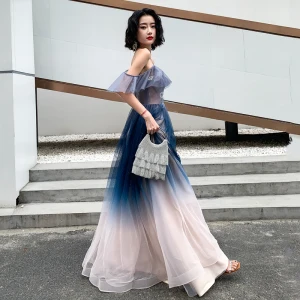 Chic Beautiful Gradient Color Evening Dresses 2019 A Line Princess Spaghetti Straps Sleeveless Backless Floor Length Long Formal Dresses