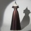 Chic / Belle Chocolat Robe De Soirée 2019 Princesse De l'épaule Perlage En Dentelle Paillettes Manches Courtes Dos Nu Longue Robe De Ceremonie