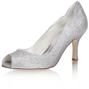 Glitter Zilveren Glans Bruidsschoenen 2021 8 Cm Huwelijk Naaldhakken Stiletto Peep Toe Hoge Hakken