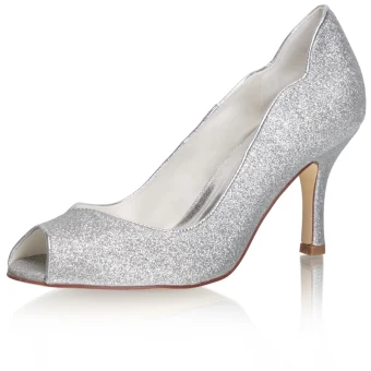 Scintillantes Argenté Glitter Chaussure De Mariée 2021 8 Cm Mariage Talons Aiguilles Peep Toes Bout Ouvert Talons Hauts