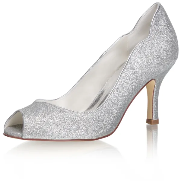 Sparkly Silver Glitter Wedding Shoes 2021 8 cm Wedding Stiletto Heels ...