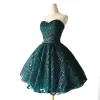 Chic / Beautiful Dark Green Cocktail Dresses 2018 Ball Gown Embroidered Sequins Bow Sweetheart Sleeveless Backless Short Formal Dresses