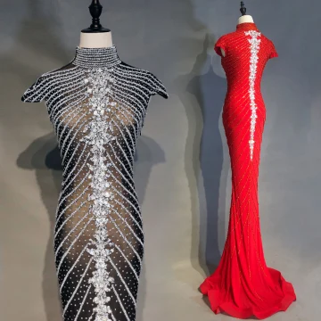 Luxury Gorgeous Black Evening Dresses 2019 Trumpet Mermaid High Neck Handmade Beading Crystal Rhinestone Cap Sleeves Sweep Train Formal Dresses
