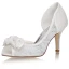 Charmig Elfenben Satin Brudskor 2021 Spets Blomma Appliqués 8 cm Stilettklackar Peep Toe Bröllop Sandaler Högklackade