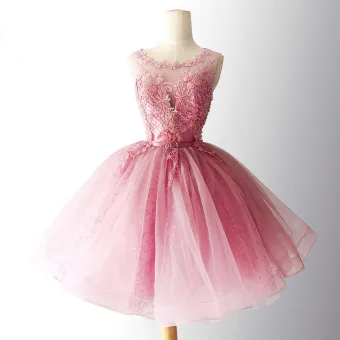 Snygga Fina Godis Rosa Festklänningar 2018 Balklänning Beading Kristall Spets Appliqués Skärp Urringning Ärmlös Halterneck Korta Formella Klänningar