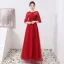 Chic / Beautiful Burgundy Evening Dresses  2019 A-Line / Princess Scoop Neck Appliques Lace Sash 1/2 Sleeves Floor-Length / Long Formal Dresses