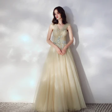 Chic Belle Beige Robe De Soirée 2019 Princesse De L 039 Épaule Perlage En Dentelle Fleur Sans Manches Dos Nu Longue Robe De Ceremonie