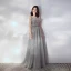 Chic / Beautiful Grey Ruffle Evening Dresses  2019 A-Line / Princess Scoop Neck Beading Lace Flower Sleeveless Backless Sash Floor-Length / Long Formal Dresses