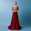 Elegant Burgundy Evening Dresses  2019 A-Line / Princess Scoop Neck Gold Lace Appliques 3/4 Sleeve Sweep Train Formal Dresses