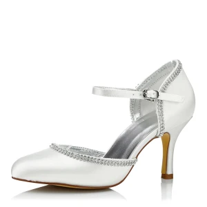 Chic Belle Ivoire Faux Diamant Chaussure De Mariée 2021 8 Cm Talons Aiguilles À Bout Pointu Mariage Talons Hauts
