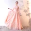 Chic / Belle Perle Rose Robe De Soirée 2019 Princesse Encolure Dégagée Paillettes En Dentelle Fleur Sans Manches Longue Robe De Ceremonie