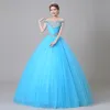 Tradycyjny Niebieskie Sukienki Na Bal 2019 Suknia Balowa Przy Ramieniu Kryształ Perła Rhinestone Cekiny Kótkie Rękawy Bez Pleców Długie Sukienki Wizytowe
