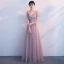 Chic / Beautiful Pearl Pink Prom Dresses 2018 A-Line / Princess Beading Crystal Lace Appliques V-Neck Backless Short Sleeve Floor-Length / Long Formal Dresses