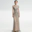 High-end Champagne Evening Dresses  2019 Trumpet / Mermaid Scoop Neck Handmade  Beading Crystal Rhinestone Short Sleeve Floor-Length / Long Formal Dresses