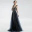 Chic Bleu Marine Robe De Soirée 2019 Princesse V-Cou Fait main Perlage Cristal Faux Diamant Sans Manches Dos Nu Longue Robe De Ceremonie