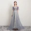 Modern / Fashion Sky Blue Evening Dresses  2019 A-Line / Princess Ruffle Scoop Neck Star Sequins Short Sleeve Backless Sweep Train Formal Dresses