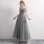 Chic / Belle Gris Robe De Bal 2019 Princesse Bretelles Spaghetti Noeud Perlage Paillettes Sans Manches Dos Nu Longueur Cheville Robe De Ceremonie