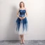 Modern / Fashion Navy Blue Homecoming Graduation Dresses 2019 A-Line / Princess Spaghetti Straps Pearl Sleeveless Backless Tea-length Formal Dresses