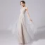 Charmant Ivory / Creme Brautkleider / Hochzeitskleider 2021 A Linie Tiefer V-Ausschnitt Perlenstickerei Pailletten Ärmellos Rückenfreies Lange Hochzeit